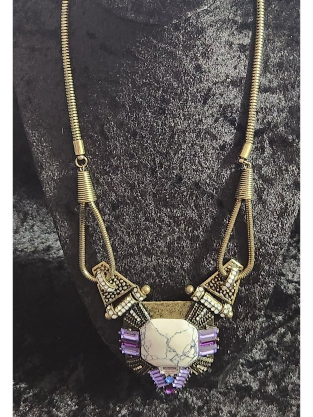 BaubleBar Brush Gold-tone Mixed Stone Statement Necklace w/Marble and Crystal Ac